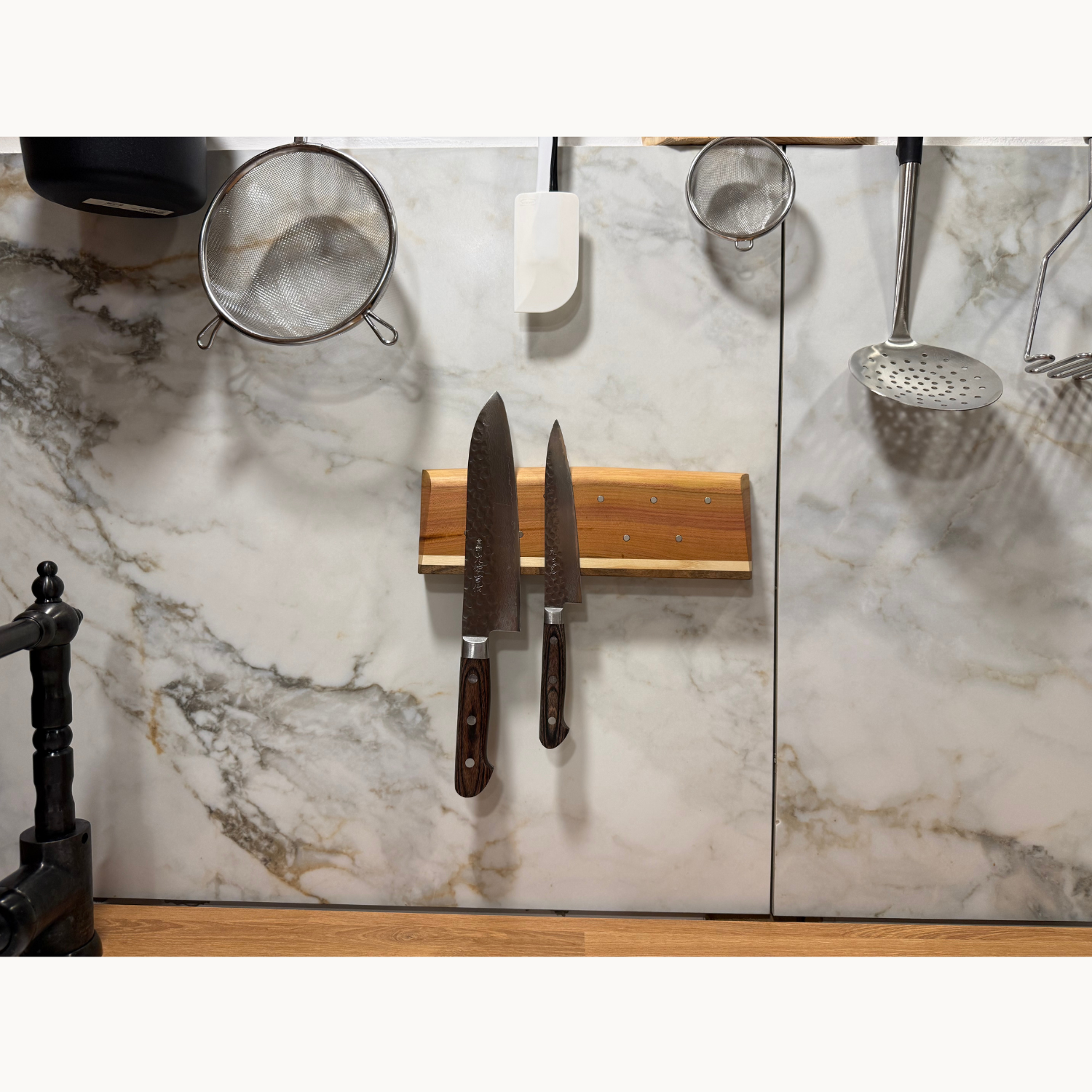 Sculpted Plum & Walnut ⁄ Ash Knife Holder with Live Edge