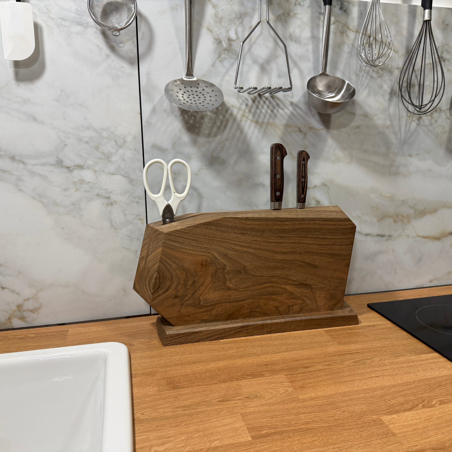 Luxury Sculpted Walnut Knife Holder