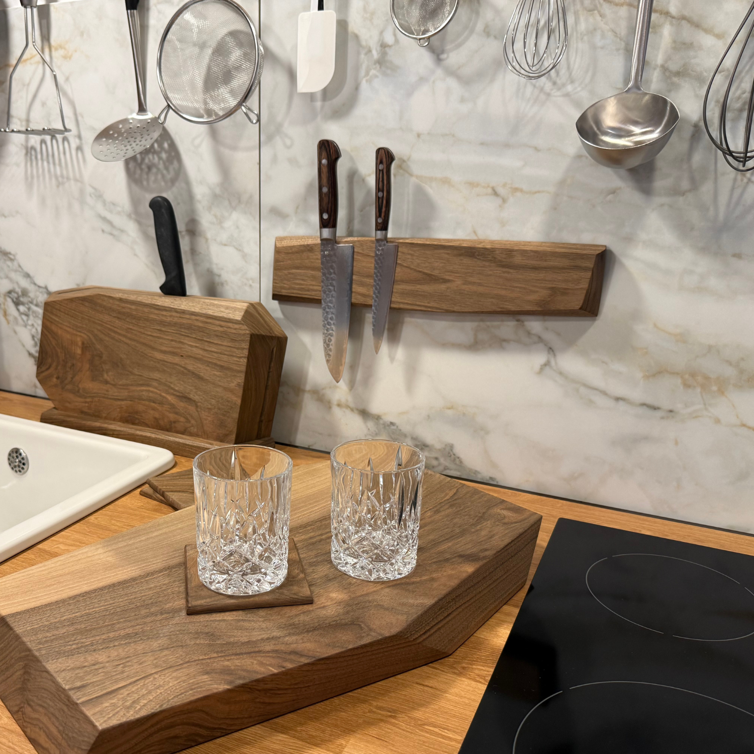 Sculpted Asymmetric Walnut Knife Holder